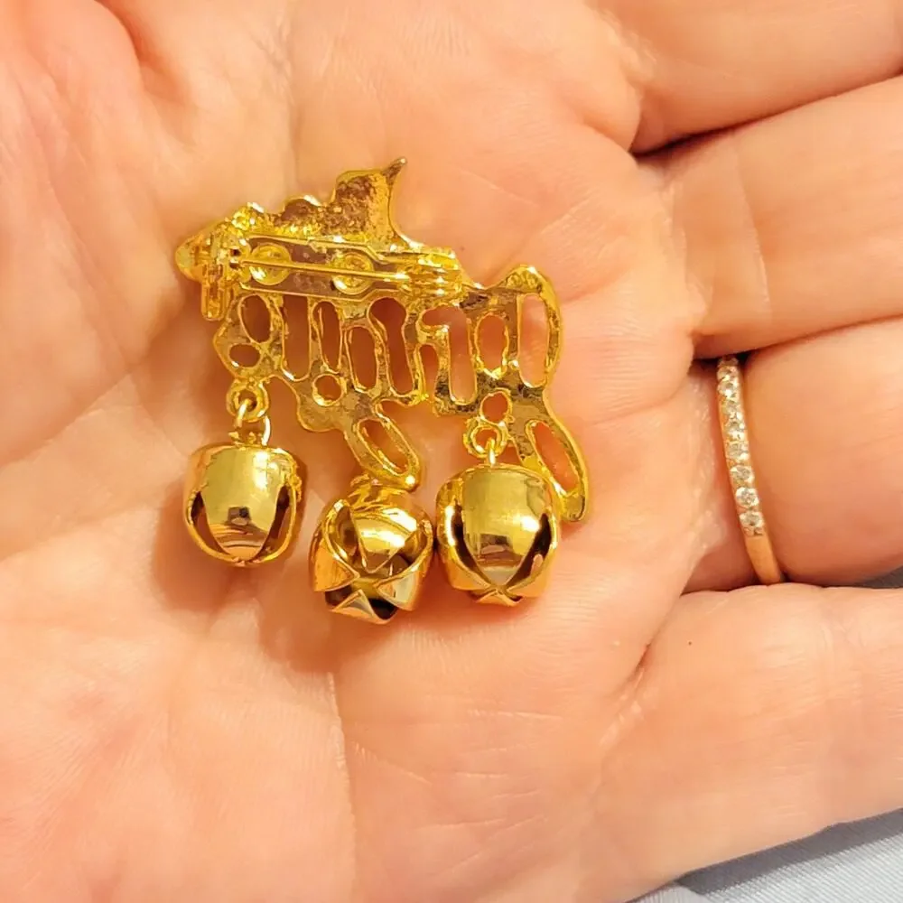 Vintage Jingle Bells Brooch Pin Christmas 1.5